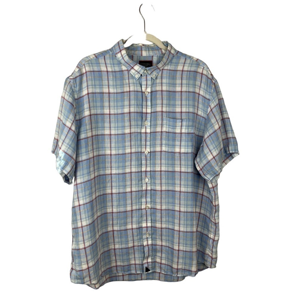 Untuckit Matisco 100% Linen Plaid Button Front Shirt